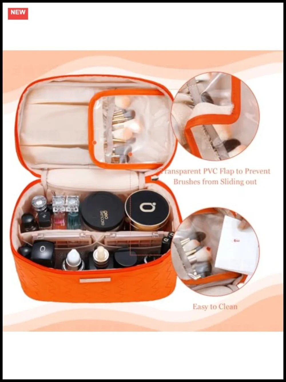 PU Leather Large Travel Makeup Organizer Bag with Handle